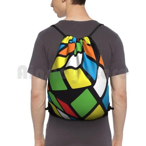 Twisting / Spinning Cube Design Backpack Drawstring Bags Gym Bag Waterproof Broken Smashed Colour Cube Cube Game Games