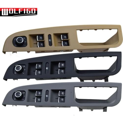 WOLFIGO Black/Beige/Grey 3PCS For VW For J-etta GOLF MK5 Master Window Switch Buttons+Bezel Panel Trim Kit 1K4868049C,5ND959565A
