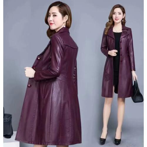 Plus size 7XL 8XL Leather Jacket Women Long Coat 2020 New Spring Loose PU Leather Windbreaker Female Coat Slim Jackets Tops P611
