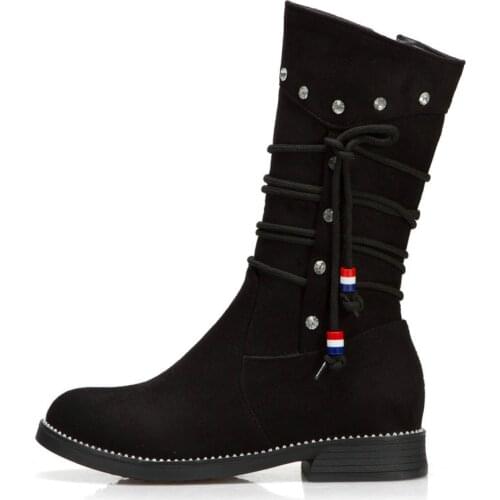 New Women Boots Warm Winter Zipper Comfort Low Square Heels Women Fashion Black Wide Calf Snow Boots Elegant Shoes Ladies 39