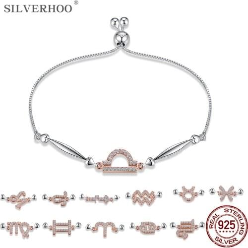 925 Sterling Silver Bracelets Chain For Women Twelve Constellation Adjustable Bracelet Classic Engagement Jewelry Gift Bracelets