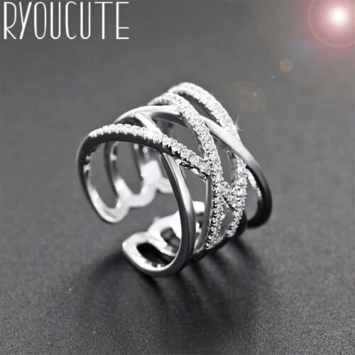 2019 Fashion Large Crystal Layer Silver Color Rings for Women Jewelry Adjustable Size Finger Engagement Antique Ring
