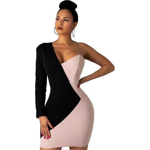 Bodycon Bandage Dress Women Vestidos 2019 Summer Sexy Elegant Black Pink One Shoulder Midi Celebrity Party Dresses