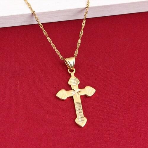 Women Necklace Pendant Necklace With Chain Gold Color Jewelry Antique Cross Crucifix Jesus Cross Pendant Necklace