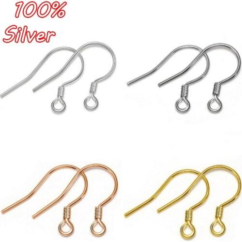 2pair 925 Sterling Silver Color Bead Ear Hook Accessories Ladies Earrings Plated Gold Handmade DIY Silver Accessories Wholesale