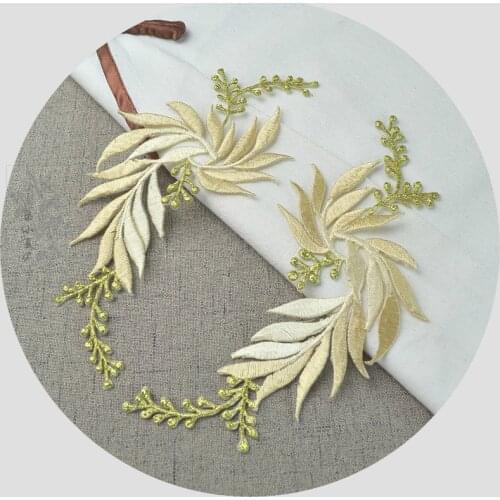 2Pcs/Lot Multicolor gold silver wire embroidery lace patch leaves pair flower applique diy cosply clothing dress accessories