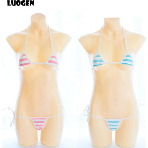 2019 Japanese girl classic Blue and white Pink and white powder white striped lace mini Cosplay Miku Tankinis Sukumizu