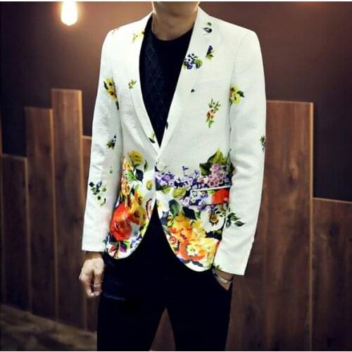 2020 New Spring Retro Northeast Flowers Suit England Mens Casual Slim Suits Jacket Plus Size Singer Blazers Costumes Clothing