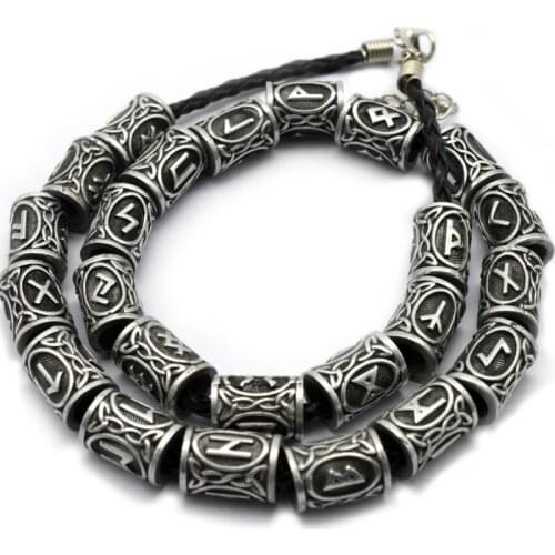 24pcs Silver Viking Charm Vintage Bead for Jewelry Making Beard Beads Accessories Carved Rune Beads Hair Bead hair braiding tool