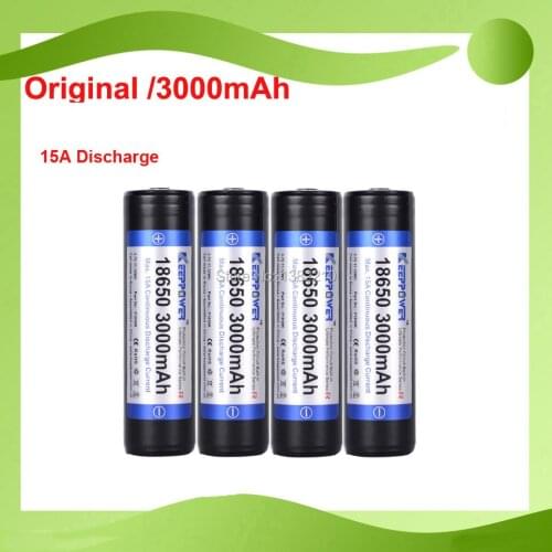 4PCS/Lot Original Keeppower P1830R 3.7V 18650 3000mAh Safety Max 15A Discharge PROTECTED High Drain Flashlight Battery