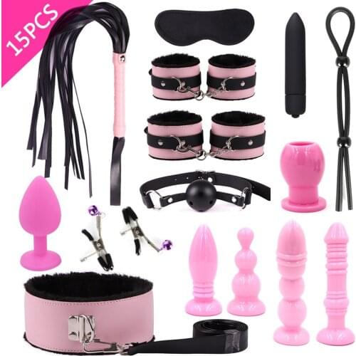 8/11/15pcs BDSM Bondage Restraint Kit Sex Toy Bullet Vibrator for Adult Game Props Butt Plug Handcuff Whip Mouth Gag Nipple Clip