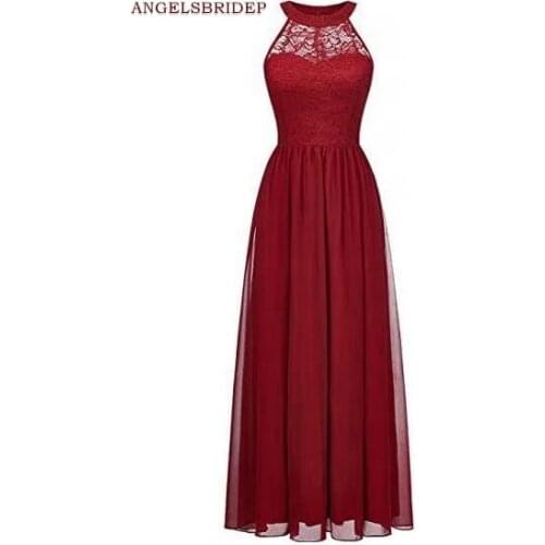 Angelsbridep High-Neck A-Line Evening Dresses Vestidos De Festa Fashion Lace Bodice Floor-length Formal Wedding Party Gowns