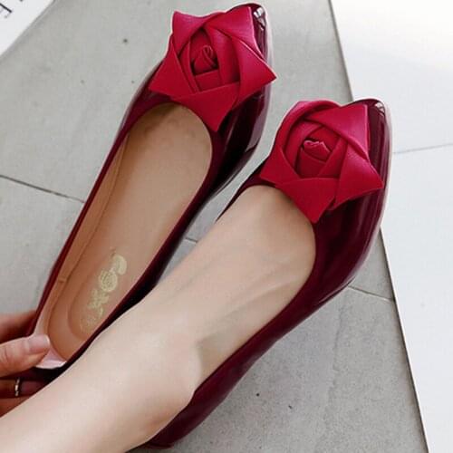 Rose Floral pointed toe patent leather foldable ballet flats women moccasins slip on shoes women solid flower ballerina female