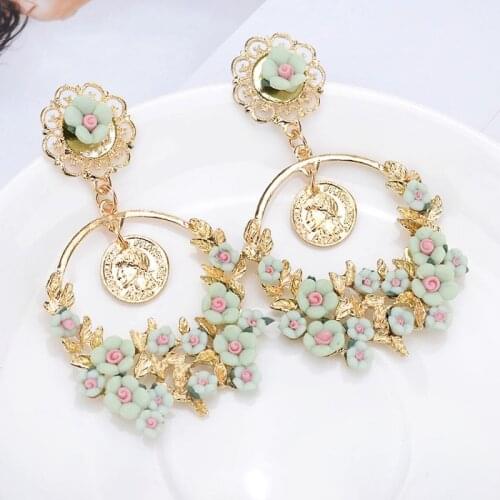 Big Round Sweet Flower Exaggerate Earrings Floral Earrings Boho Unusual Geometric Earring Accessories Women Jewelry For Party
