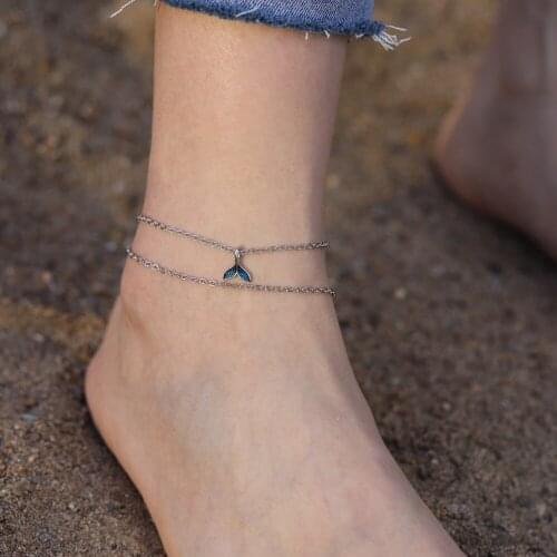 Fashion Blue Fish Tail Small Fresh Anklet for Women Girls Gold Multilayer Anklets Vintage Foot Bracelet Beach 2021 Jewelry