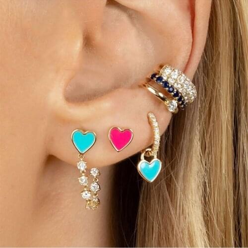 Best Selling New Crystal Zircon Rhinestone Safety Pin Multicolor Earrings Ladies Lovely Peach Heart Earrings Jewelry Gifts
