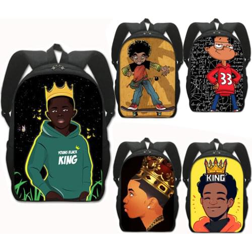 Black boy Art print backpack afro brown kids kindergarten backpack children school bags Young Black King Lette kids bookbag