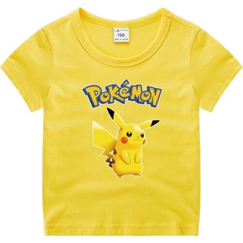 Takara Tomy Kids T-shirt Anime Pikachu Printed Short Sleeve Costume Cool Funny Kawaii Cute Tshirts Pokemon Go Casual Tee Shirts