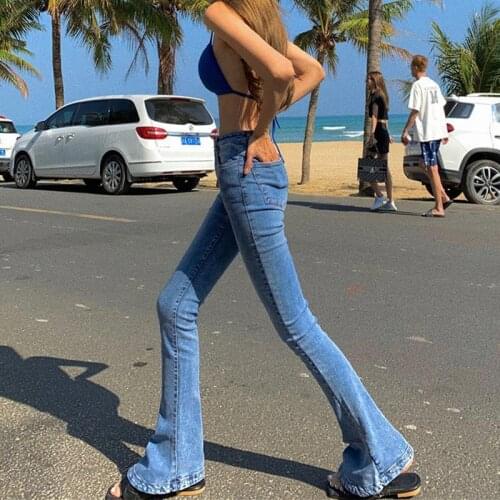 Retro ins High quality flared pants summer and autumn high-waist stretch jeans y2k bell bottoms super stretchy jeans for women