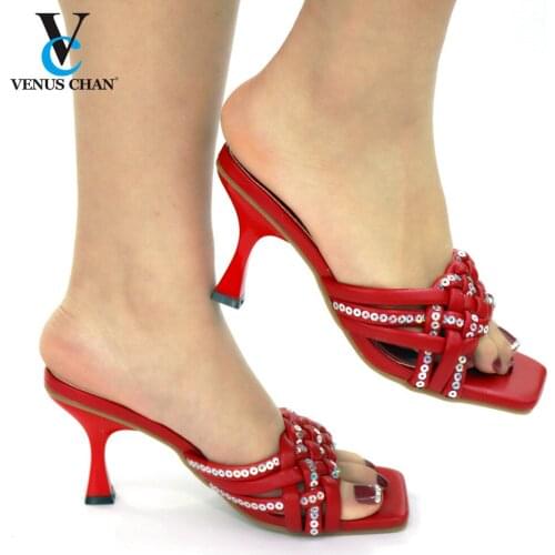 Elegant Style New Design Nigerian Women Shoes in Red Color Casual African Slingbacks Slipper for Garden Party
