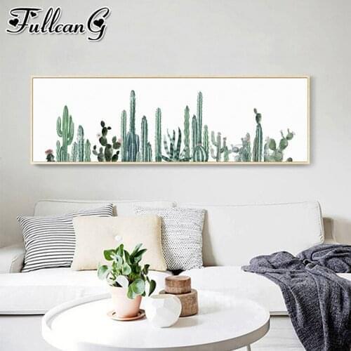 FULLCANG Cactus green plants large mosaic painting diy full square round drill 5d diamond embroidery kits wall decor FC3584