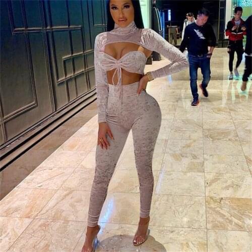 Cutubly Three 3 Piece Set For Women Pencil Pants Suit Fashion Turtleneck Long Sleeve Cape + Lace Up Tube Crop Top + Pant Outfits