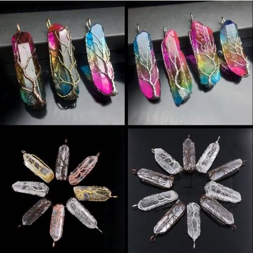 Handmade 7Chakra Natural/Rainbow Stone Quartz tree of life Pendant Necklace for Women Men Pendulum Reiki Healing Chakra Jewelry
