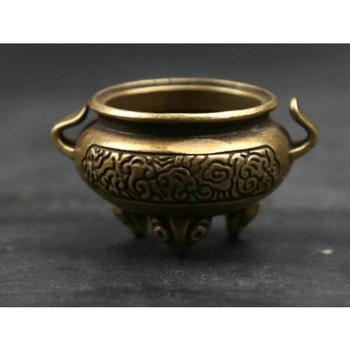 Small Curio Chinese Fengshui Bronze Tripodal Binaural Incense Burner Censer