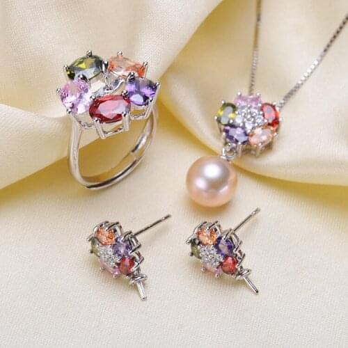 Trendy Pearl Pendant Earrings Ring Set Mountings Findings Settings Jewelry Set Parts Fittings Charm Accessories for Pearls Beads