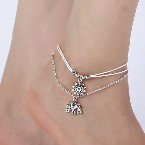 Fashion Hot Retro Combination Sunflower Elephant Anklet Women