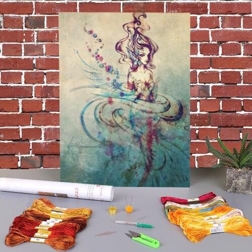 Unknown Ariel Printed 11CT Cross Stitch DIY Embroidery Complete Kit DMC Threads Needlework Handicraft Craft Jewelry