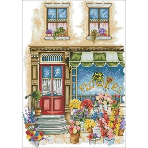 In front of the flower shop Counted Cross Stitch 11CT 14CT 18CT DIY Cross Stitch Kits Embroidery Needlework Sets home decor