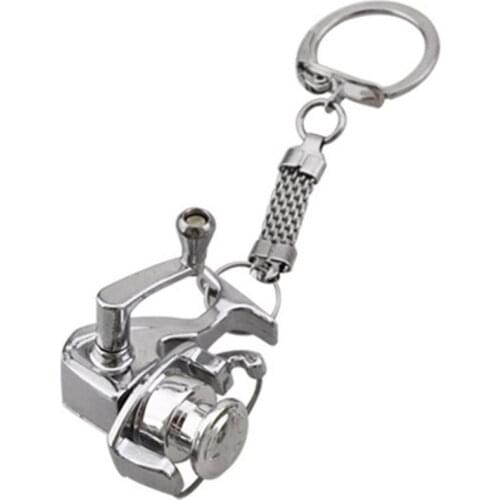 New Fishing Reel Keychain Strengthened Flattening Ring Full Metal Spinning Fish Wheel Key Chain Fly Fisherman Drum with Keyring