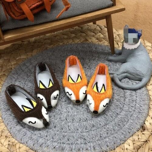 BJD Doll Shoes are suitable for 1/6 size stylish one toe toe shoes with animal print fox shoes in brown and orange