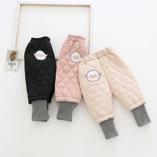 2020 Autumn Winter Baby Girls Embroidery Pants Childrens Loose Patchwork Pants Kids Girls Warm Thick Trousers Baby Clothes 2-7Y
