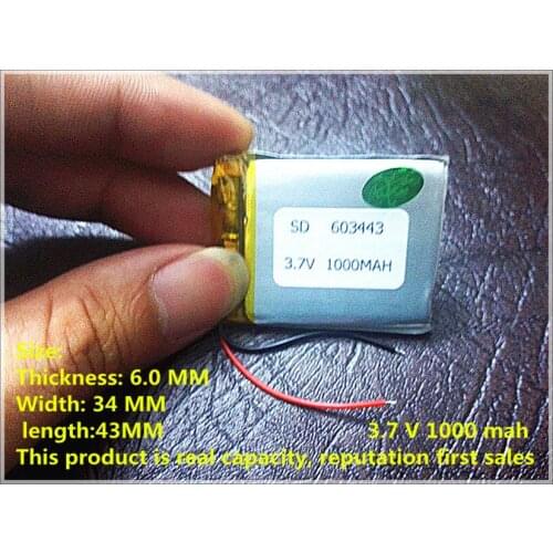 Size 603443 3.7V 1000mah Lithium polymer Battery with Protection Board For Bluetooth GSP PSP Digital Products Free Shipping