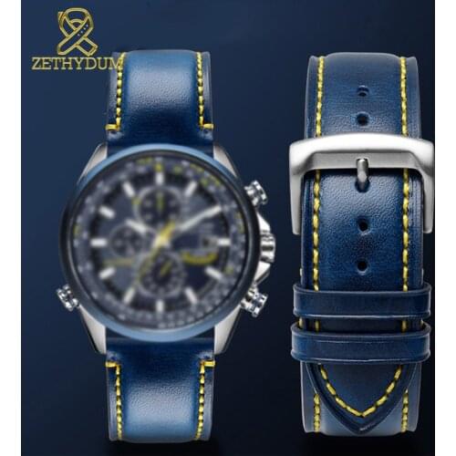 Blue color Genuine leather watchband 23mm cowhide watch strap bracelet for citizen AT8020 JY8078 for armani mens watches band