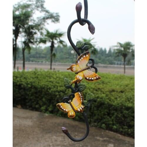 Hand Painted Cast Iron S Shaped Wall Hook In Green Yellow Red Leaves Butterfly Dragonfly Humming Bird Flower Basket Hanging Rack