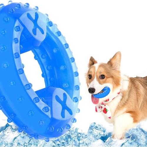 Dog Cooling Molar Toy Pet Rubber Teether Leaking Feeder Teeth Training Cleaning Toy Non-Toxic Biting Donut-Shaped Loop