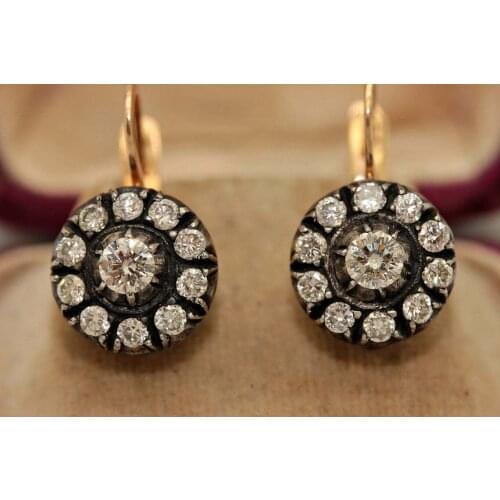 ANTIQUE RUSSIAN STYLE MY DESIGN 14K GOLD NATURAL DIAMOND DECORATED EARRING