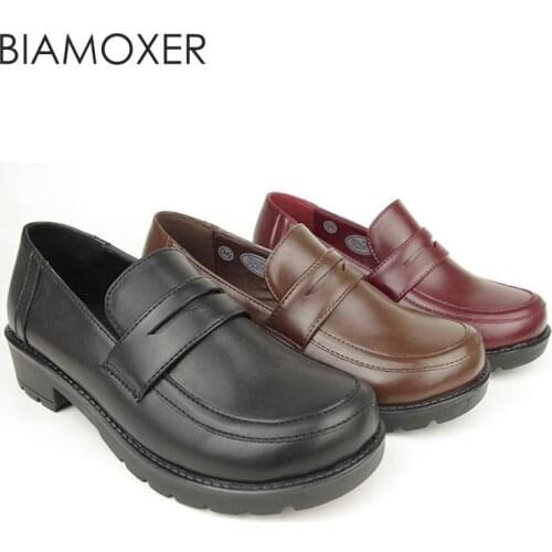 Biamoxer Japanese School Students Uniform Shoes Uwabaki JK Round Toe Women Girls Lolita Cosplay Low Heels
