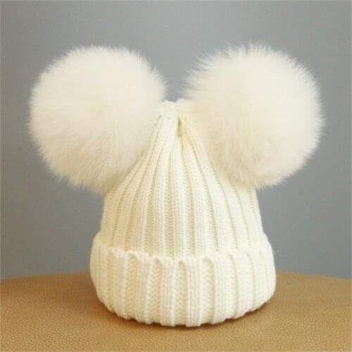 Women knitted Real Fox Fur PomPom Winter Hat female Warm Rabbit fur beanie Girls women Skullies beanies Soft wool beanies