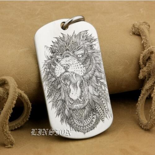 High Detail Laser Deep Engraved 316L Stainless Steel Angry Lion Mens Boys Biker Rocker Punk Pendant Dogtag 9X110 JP