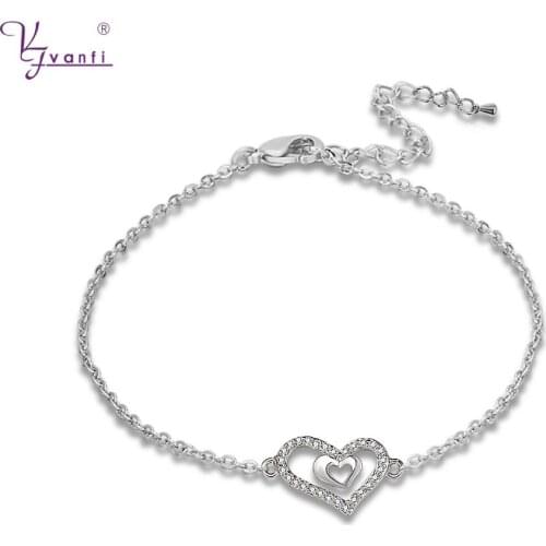 High Quality White Color Austrian Crystal Double Heart Shape Bracelets For Women Gift