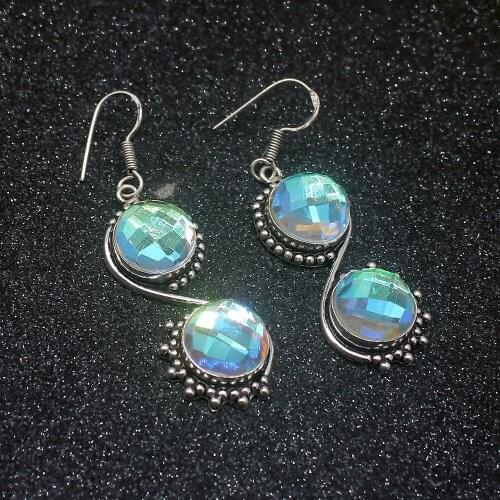 Vintage Fashion Jewelry MysticTopaz Silver Color For Women Drop Dangle Earrings 2 inch HD562