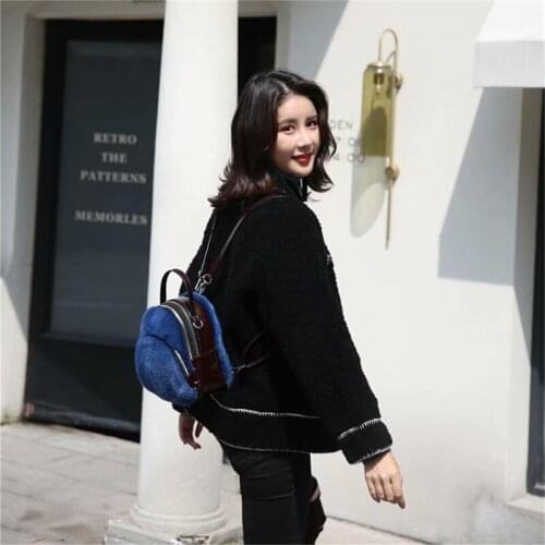 IANLAN Casual Lady Backpack Strap Adjustable Women Real Mink Fur Shoulder Bags Genuine Cowhide Crossbody Bags IL00567