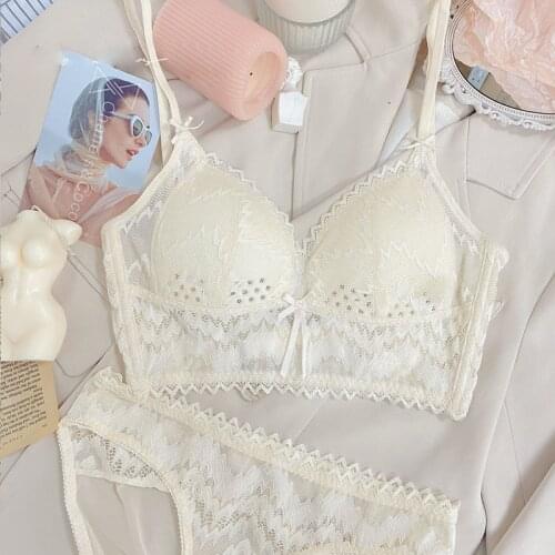 Beautiful back breathable cup underwear womens summer thin open back no steel ring bra panty set gathered up invisible bralette