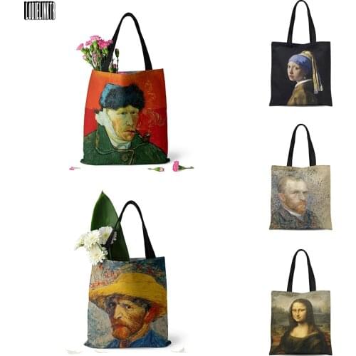 Van Gogh Self-portrait Canvas Shopper Bag Famous Oil Painting Ladies Shoulder Bags With Zipper Lightweight Eco-friendly Handbags