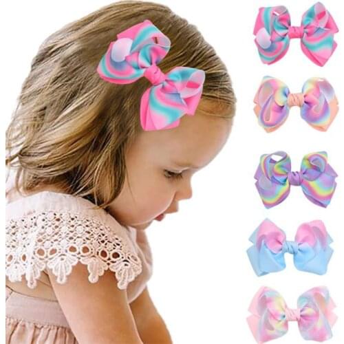 1Pcs European And American New Style Rainbow Gradually Changing Color Childrens Bow Hairpin Cute BabyHair AccessoriesHeaddress