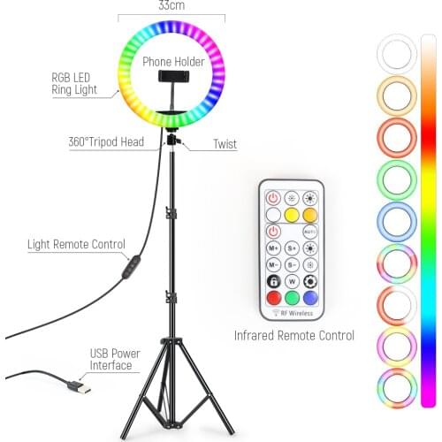 10inch Dimmable RGB LED Selfie Fill Light Photo Ring Remote Control Lamp With Tripod For Makeup Video Live Aro Luz Para Celular